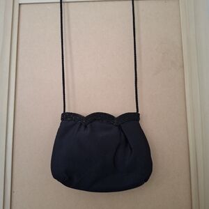 Vintage Black Clutch Evening Bag with Textured Fabric and Wristlet Strap